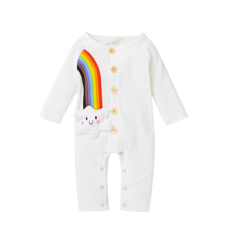 

Children's Cute Pit Striped Rainbow Cloud Jumpsuit Green 100cm 2021 Spring Baby Ins