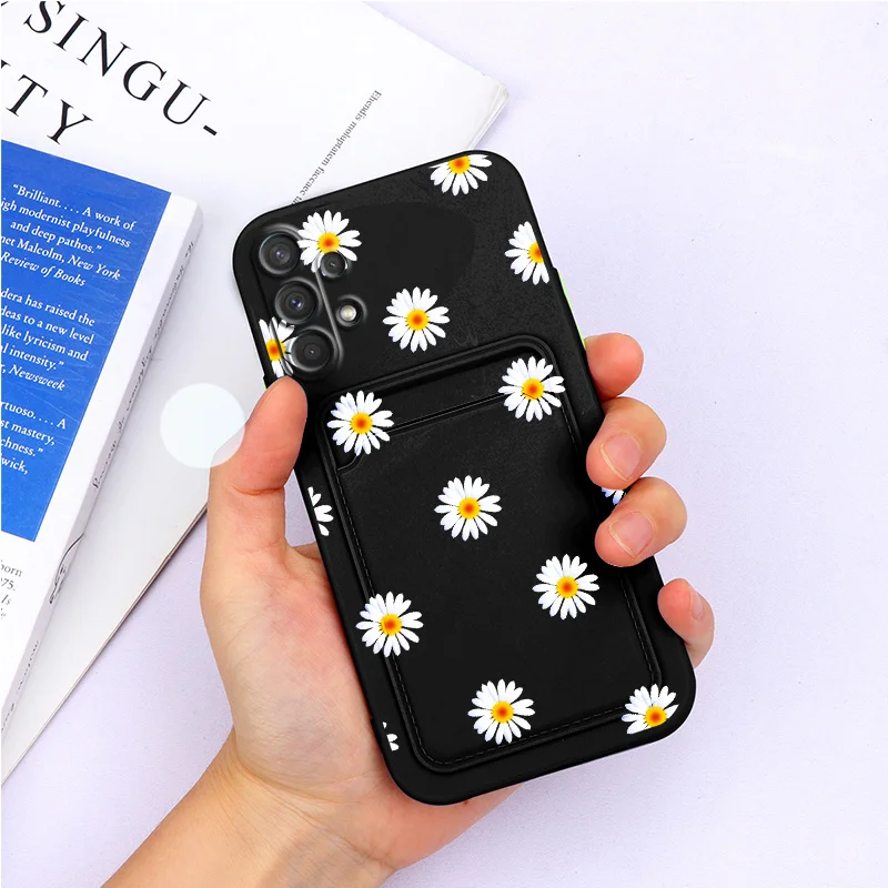For Samsung A32 4G 6.4'' Case Flower Silicone TPU Back Cover For Samsung A32 5G 6.5'' A 32 a32 Wallet Cover Card Holder Fundas samsung silicone Cases For Samsung