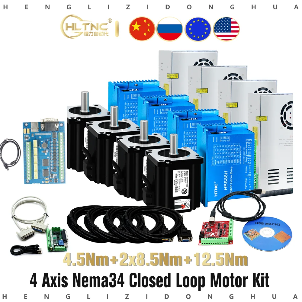 4 Kit 12.5n 8.5n 4.5n Cnc Nema34 Closed Loop Servo Stepper Motor With