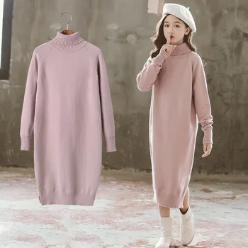 

Girls Sweater Dress for Kids Autumn Winter Straight Dresses Korean Turtleneck Casual Clothes Girls 8 10 12 Years teenage dresses