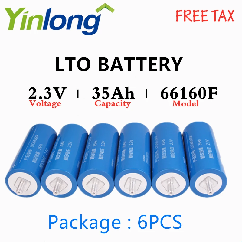 

LTO Battery 6PCS Rechargeable 66160 2.3V 35Ah Cylindrical Lithium Titanium Oxide Battery For Electric Vehicles Traffic Signals