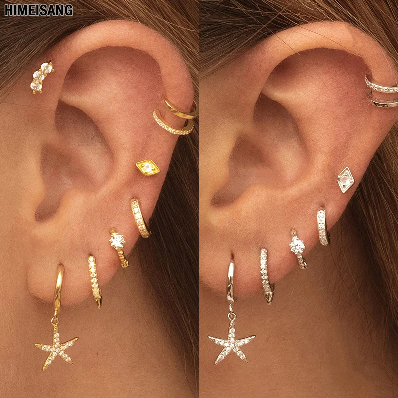 

Silver Gold Filled Huggie Drop Earrings Women CZ Zircon Star Hoop Circle Earings Girls Ear Rings Girls Jewelry Aretes Wholesale