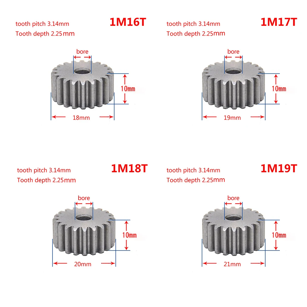 45# Steel Spur Gear 1/2 Pcs 1Modulus 12Tooth-27Tooth Metal Gear Thickness 10mm Outer Dia 14-29mm For Electricity Textile Field