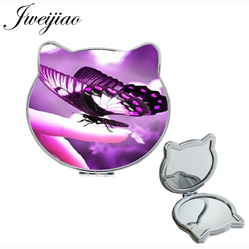 JWEIJIAO cute Butterfly specimens Gift Magnifier Ear Shaped Health PU Compact Hand Vanity Portable leather mirror spiegel D1249 - Цвет: FQ286