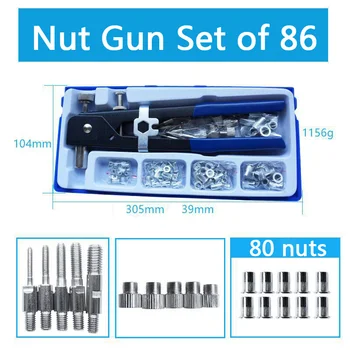 

6/86pcs Rivet Set Kit Manual Pull Nut M3 M4 M5 M6 M8 Hardware Workshop