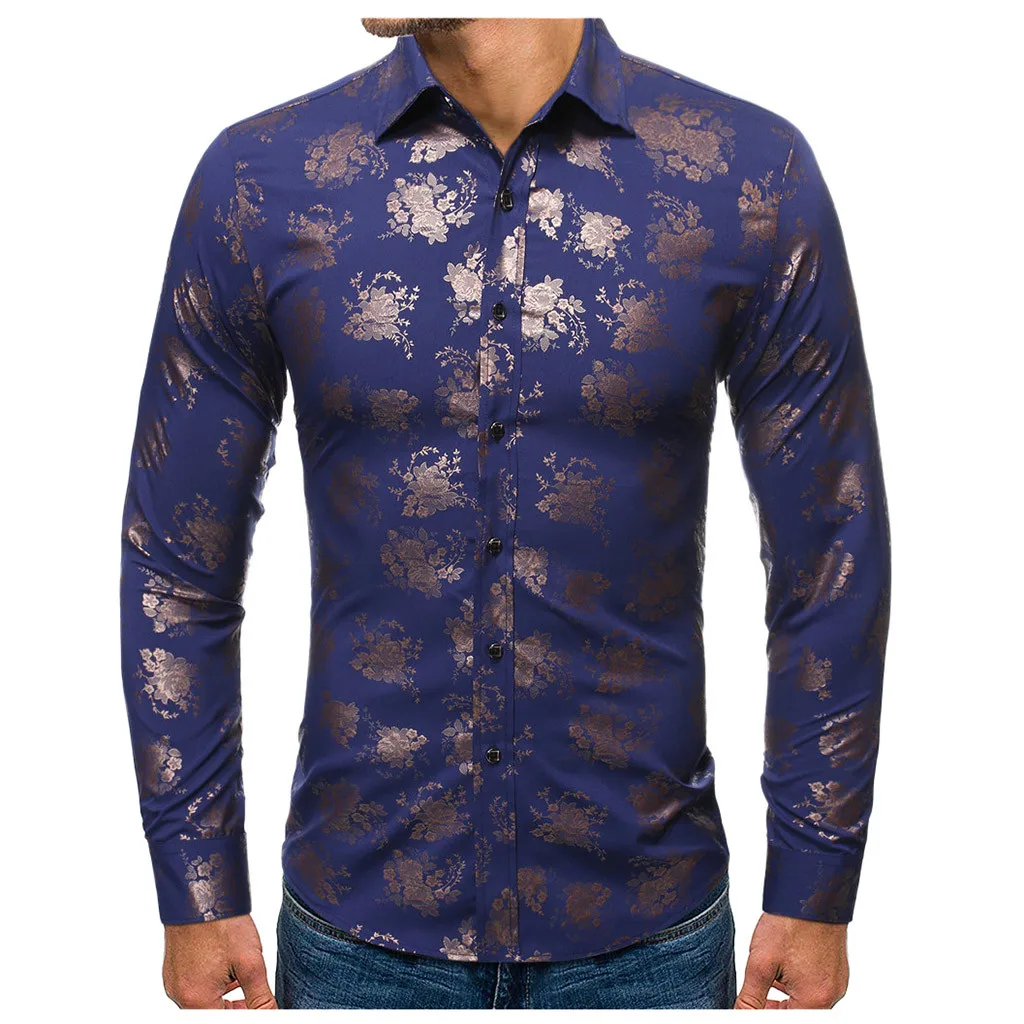 Vogue Camisa Social Masculina рубашка Мужская модная Осенняя штампованная рубашка с длинным рукавом с принтом Блузка Camisa