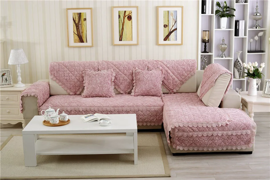 Роскошный Европейский Бархатный Чехол для дивана розовый жаккард утепленный диван полотенце кружевная одежда для шезлонга плюшевое покрывало на диван