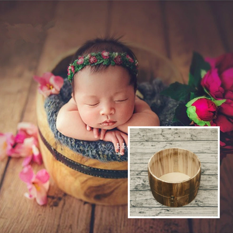 Pasgeboren Fotografie Props Houten Emmer Baby Mand Fotostudio Creatieve Poseren Container Baby Schieten Accessoires Natuurlijke - AliExpress
