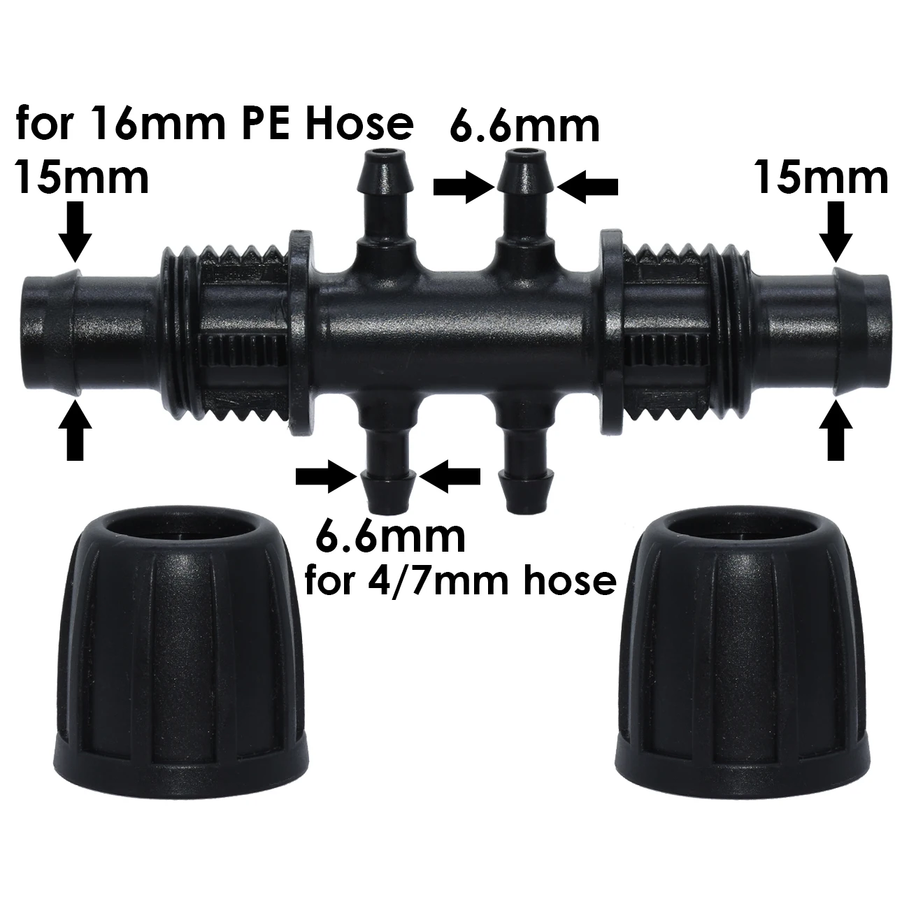 KESLA 16mm to 4/7mm Tubing Connector Garden Flower Irrigation Water Adapter 6-Ways PE Tubing to 1/4 Micro Hose Connector Joint