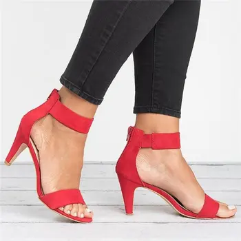 

Women PU Leather 5 CM High Heel Shoes Summer Open Toe High Heel Sandals Bohemian Sandals