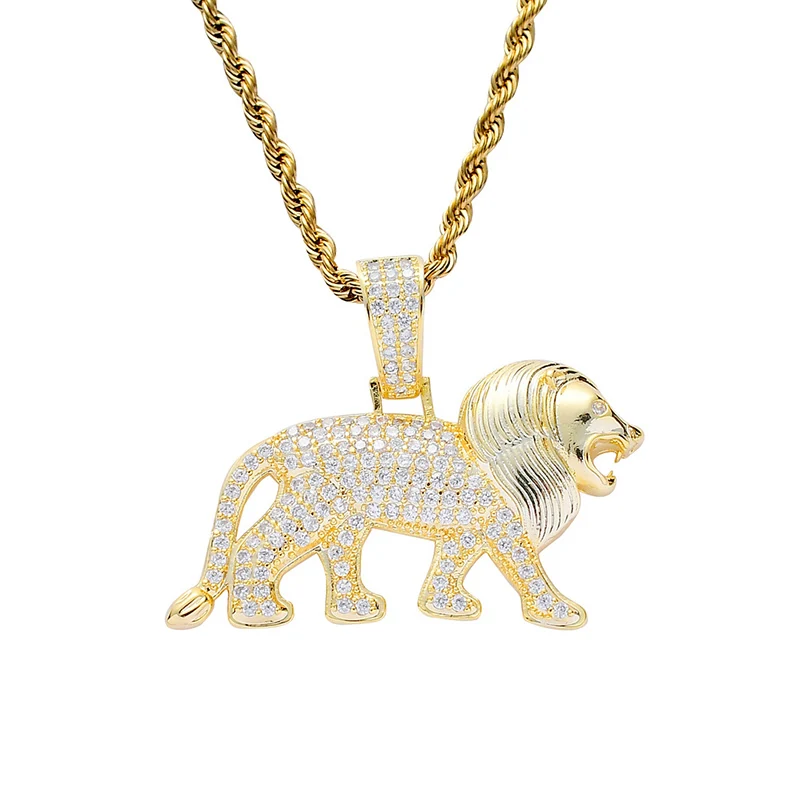 Микро проложили AAA кубического циркония Bling Iced Out Мужской Лев Подвески ожерелье для мужчин хип хоп рэппер ювелирные изделия золото серебро