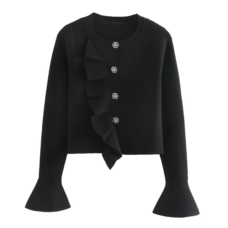 

AGong Cascading Single Breasted Sweaters Women Fashion O Neck Sweater Women Elegant Flare Sleeve Sweaters Female Ladies AC