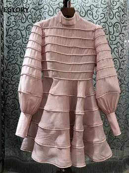 

Ball Gown Dress 2020 Spring Style Women Stand Neck Striped Patterns Long Sleeve Vintage Party Gown Ladies Club Dress Vestidos