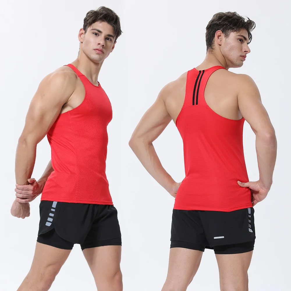 Polyester Men's Gym Tank Tops Bodybuilding Fitness Muscle Sleeveless Sports Top Vest Breathable Tank Training Running Vest