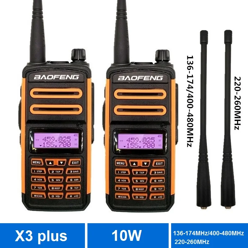 Рация Baofeng X3 plus 2020 2 шт. 10 Вт трехдиапазонный 220 260 МГц Любительский радиосканер УКВ