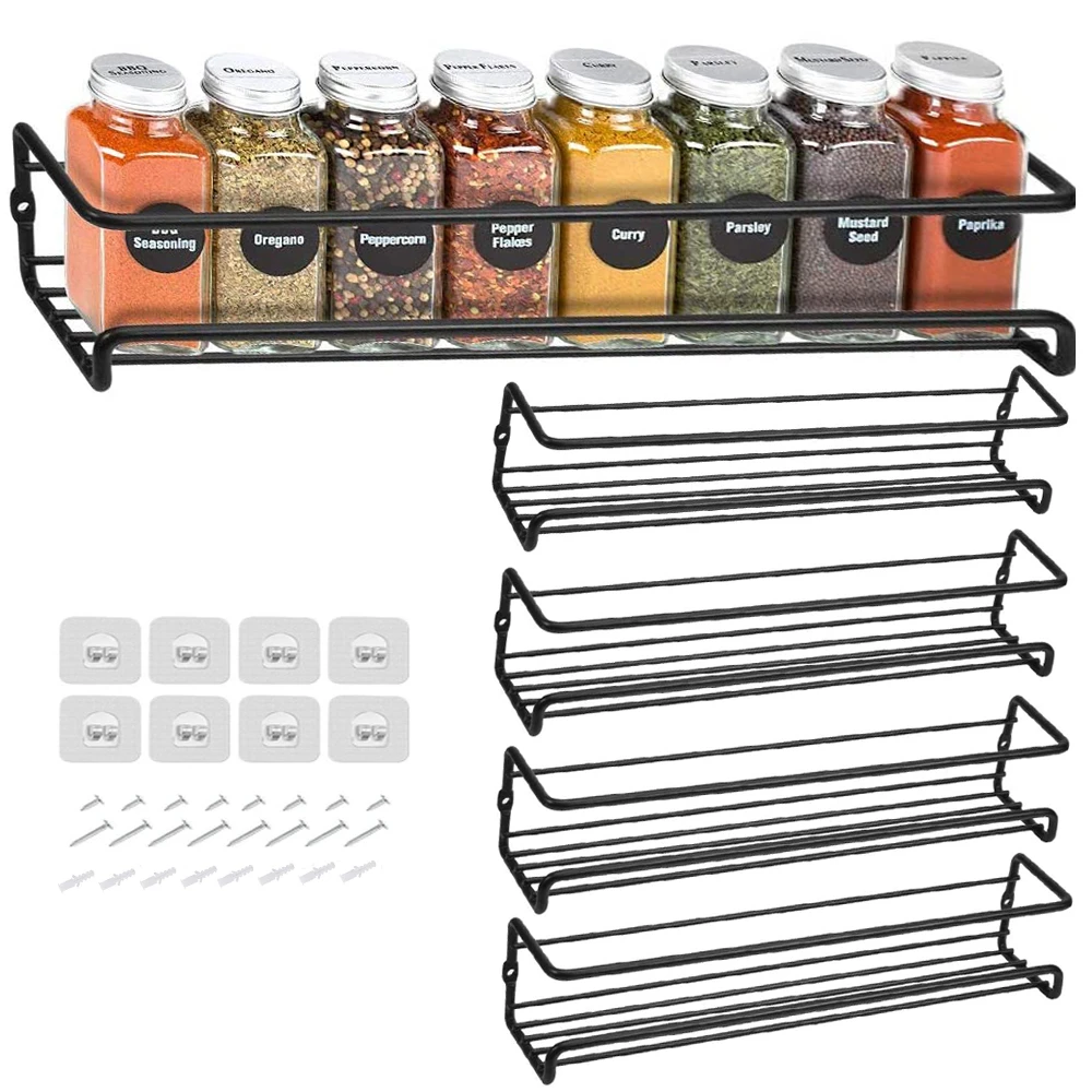 Spice Rack Spice Organizer Wall Mount Shelf Hanging Single Tier Storage Stand for Kitchen Cabinet Jars Seasoning Bottles Black 4PCS Organizer and Accessories Spice Rack Spice Organizer Wall Mount Shelf Hanging Single Tier Storage Stand for Kitchen Cabinet Jars Seasoning Bottles Black 4PCS Organizer and Accessories