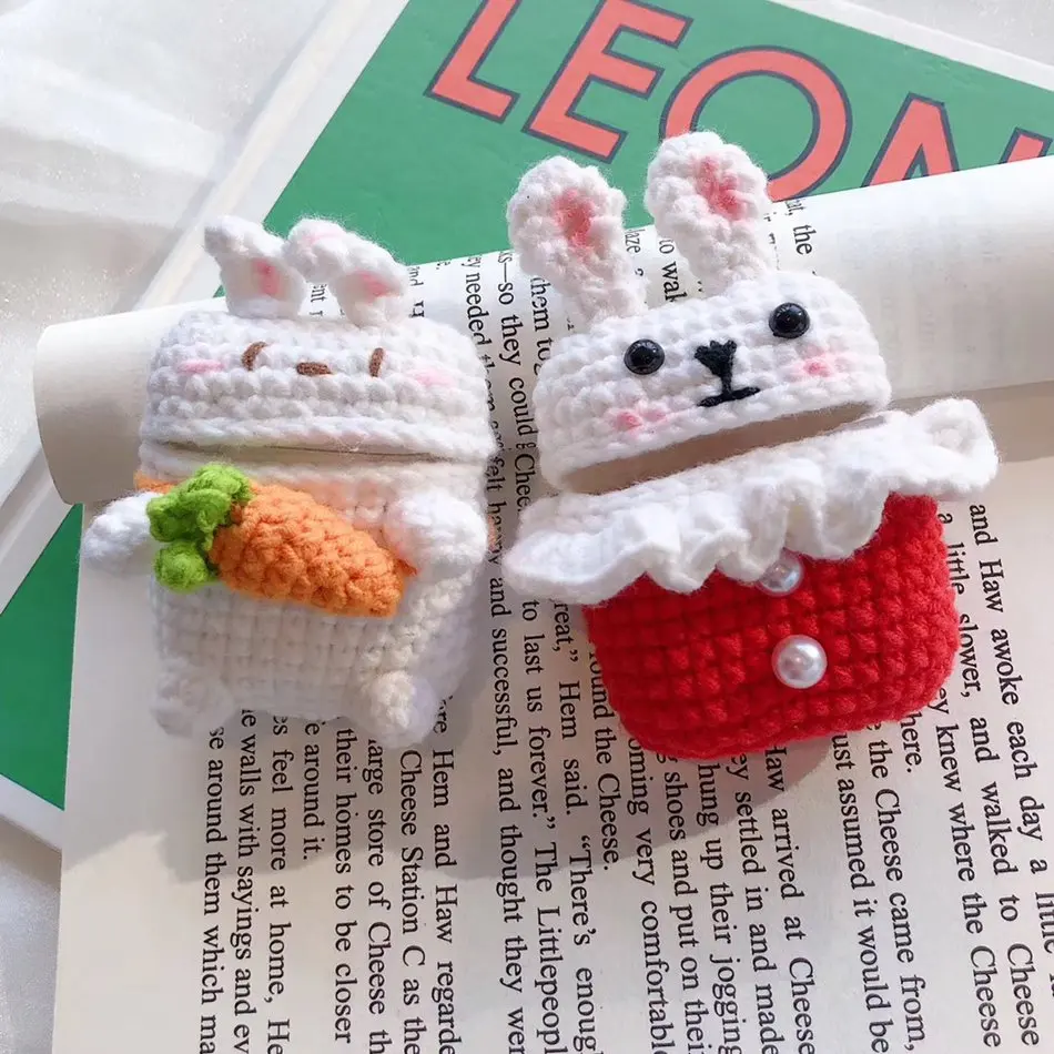 3D Cute Earphone Case For Airpods Case 1 Cartoon Knitted Plush Cover For Apple Airpods 2 Case Bear Teddy Dog Rabbit Earpods Case
