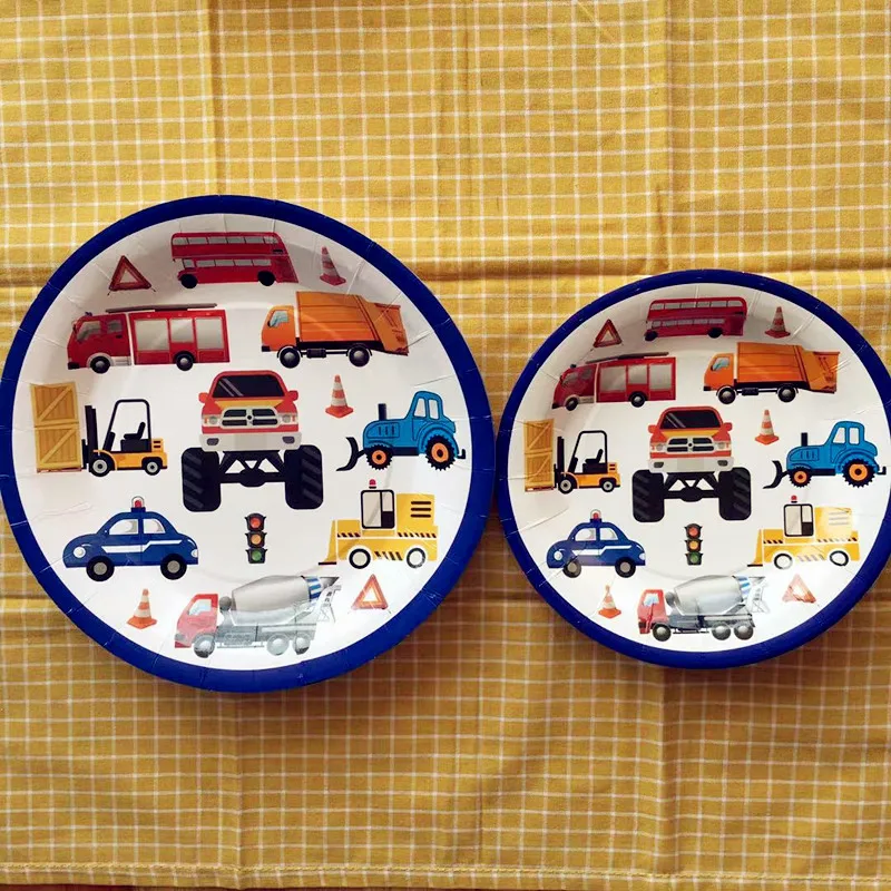 6pcs 9inch plates Инженерные транспортные средства мультфильм автомобили Грузовики тематическая вечеринка на день рождения украшения одноразовая посуда Дети душ вечерние принадлежности - Цвет: 6pcs 9inch plates