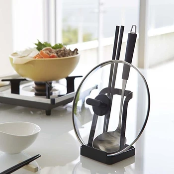 

Pot Lid Rack Rest Stand Spoon Holder Pot Lid Shelf Cooking Dish Rack Pan Cover Stand Kitchen Accessories Black