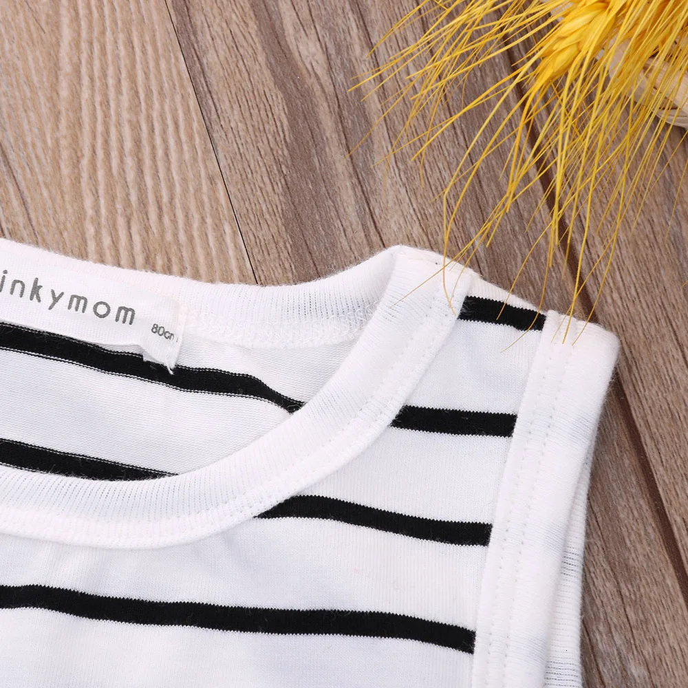 Fashion& Cute Casual Baby Boy Girls Sleeveless O Neck With Letter Cotton Striped Bodysuit 0-24m