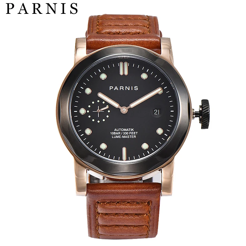 Fashion 43mm Parnis Casual Watch Men Mechanical Hand Winding Watches 3600 Movement Stainless Steel Case Rose Gold Man Wristwatch | Наручные