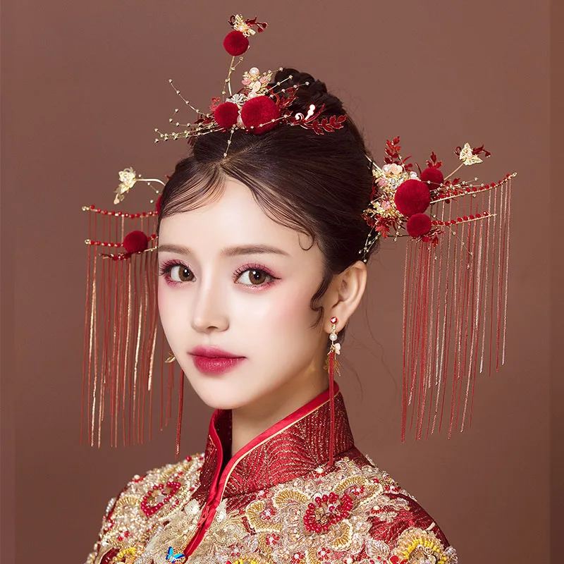 JIN JIAN одежда xiuhe головной убор новая невеста свадьба атмосфера Роскошная кисточка шаг встряхнуть китайский рокхоппер древняя красная леди