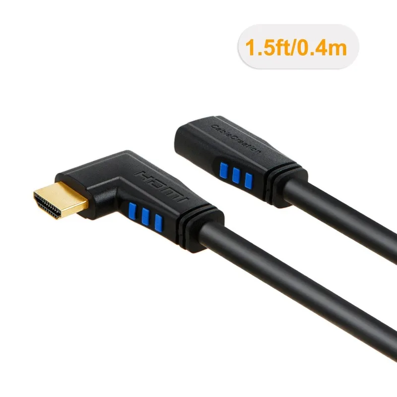 HDMI 2,0 кабель-удлинитель, левый угол 90 градусов вертикальный левый 4K(60 Гц) HDMI 2,0 Мужской к женскому кабелю, Канал возврата аудио