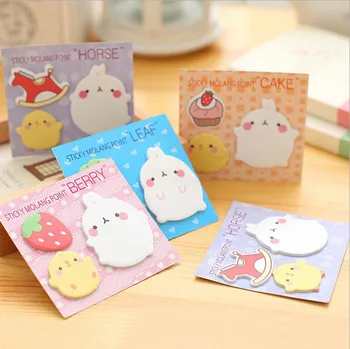 

4 pcs/lot Cute Korean Molang Rabbit Japanese Memo Pad Sticky Notes To Do List Planner Sticker Page Flags Kawaii School Office