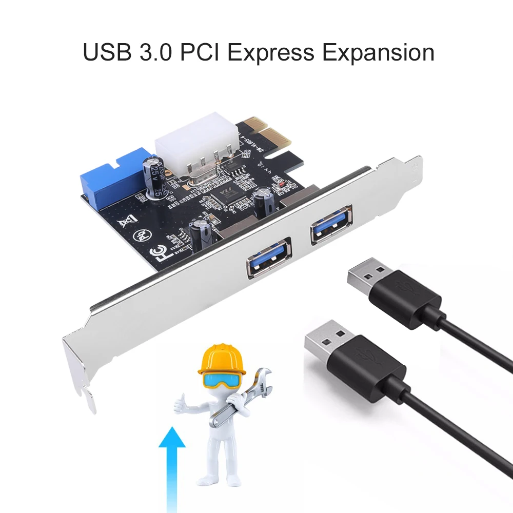 KEBIDU 2 Port USB 3.0 PCI-E Expansion Card Super Speed USB3.0 Hub Internal 20pin Header 4pin IDE Power Connector | Компьютеры и офис