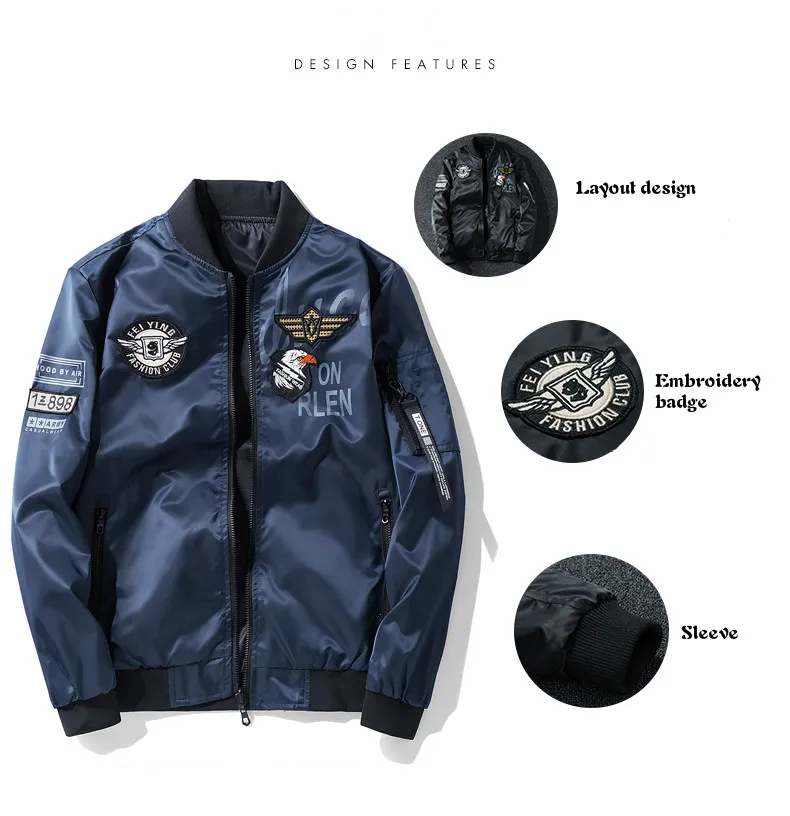Winter Bomber Jacket Men Military Pilot Jacket Badge Fashion