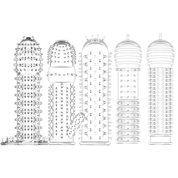 5 Pcs/Set Penis Extender Sleeve Crystal Condom High Elasticity Reusable Condom Delay Ejaculation Sex Toys For Men Intimate Goods 5