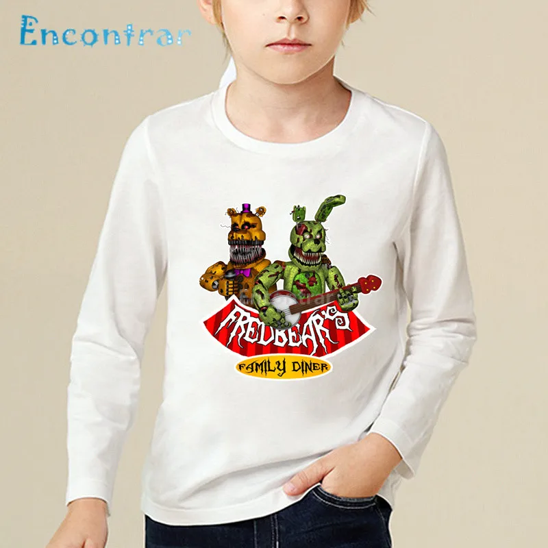 white-I Children Cartoon Print Five Nights At Freddy Funny T shirt Baby Boys Girls Long Sleeve Tops Kids 5 Freddys Cute T-shirt,LKP2408 - Цвет: white-I