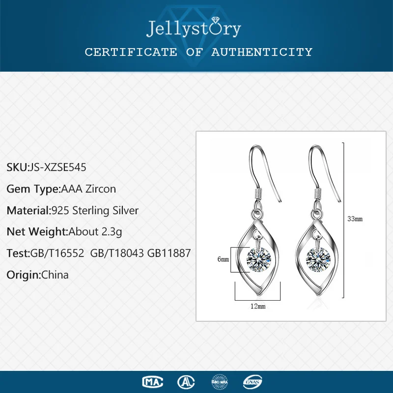 Jellystory Висячие серьги для женщин, модное ювелирное изделие, 925 серебряные серьги с фианитами, драгоценные камни, вечерние, свадебные,, подарки