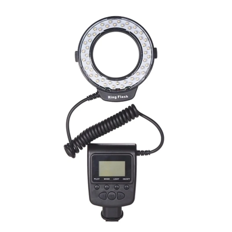 

HD-130 Macro LED Ring Flash Light LCD Display 3000-15000K GN46 Power Control with 3 Flash Diffusers 8 Adapter Rings for Canon Ni