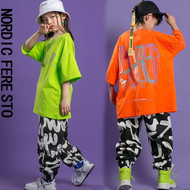 Girl Dance Costume Girls Jazz Dance Hip Hop Outfits Loose Tshirt Jogger Pants for Street Dancing Kids Modern Stage Wear girl dance costume children costumes