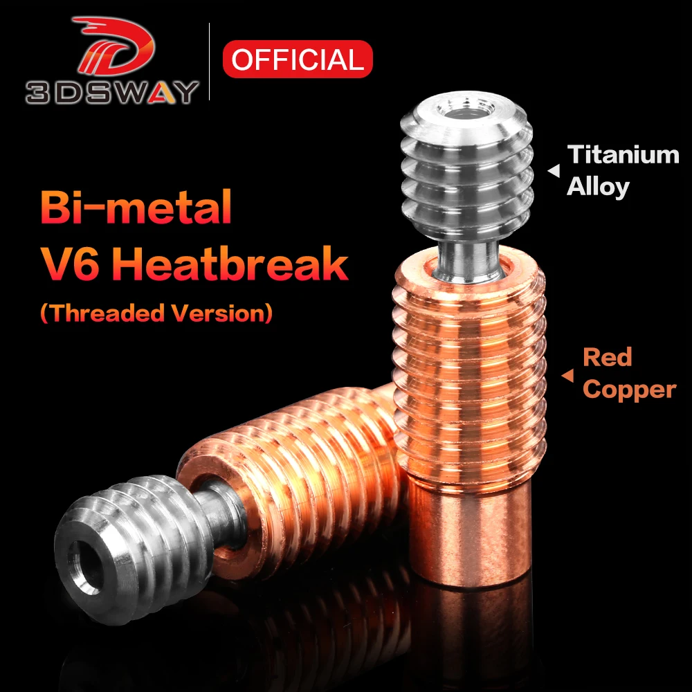 3DSWAY 3D Printer Parts Titanium Alloy Bimetal Heatbreak Red Copper Thread Throat M6 Thread V6 Hotend Heater Block Nozzle 1.75MM all metal bi metal heatbreak for 1 75mm filament e3dv6 hotend heater block copper stainless steel bimetal throat prusai3 mk3