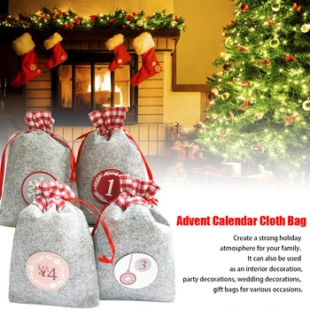 

24pcs/set Holiday Party Decor Advent Calendar Bags Gift Reusable With Stickers Christmas Countdown 10m Rope DIY Drawstring Craft