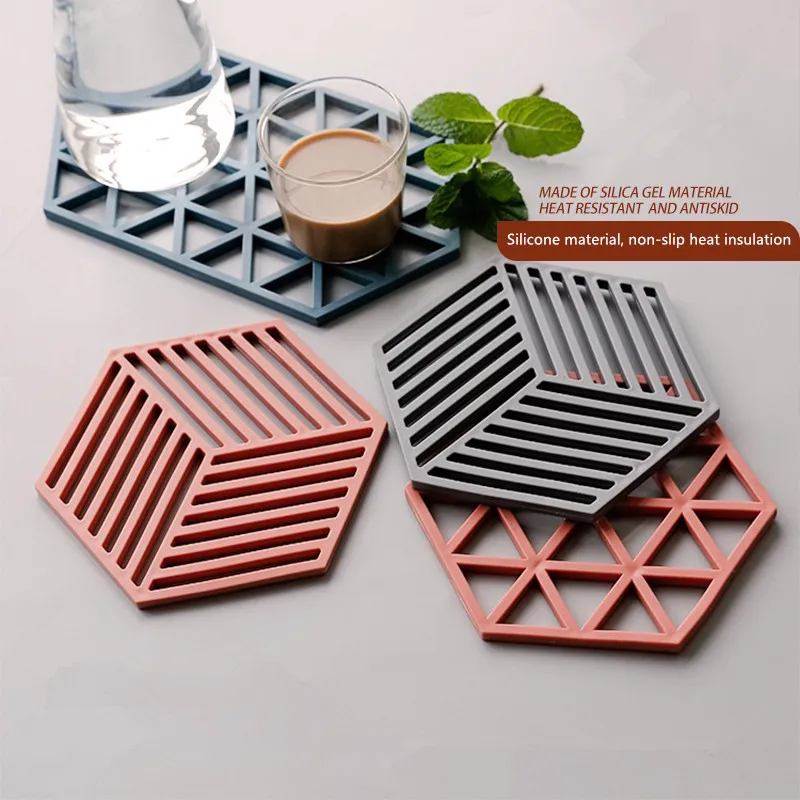 

Table Mats Silicone Tableware Drink Coaster Insulation Hexagon Nonslip Pad Heat-insulated Bowl Table Placemats Creative Pads