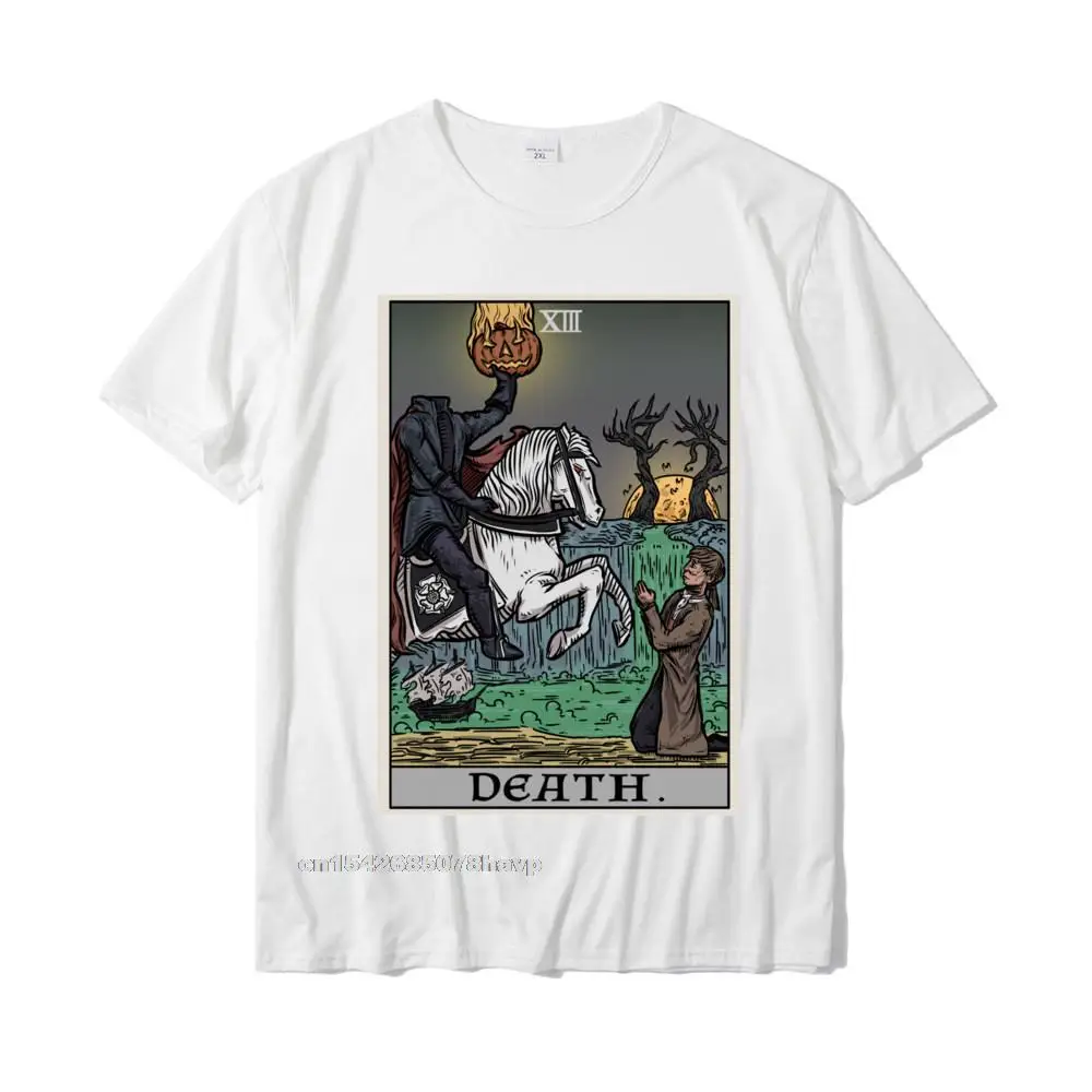 Street T-shirts Short Sleeve Personalized New Arrival Men Labor Day Tops Tees Personalized Sweatshirts Crew Neck 100% Cotton Death Tarot Card Headless Horseman Gothic Spooky Halloween Sweatshirt__2634. white