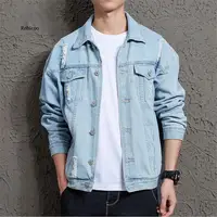 Buy 2021 Autumn Solid Casual Slim Men Denim Jacket Bomber Jacket Men Tearing Hole Cowboy Men Jean Jacket Hombre Online - Image 4
