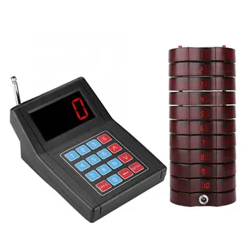 

SU-668 Restaurant Pager Wireless Calling System Waiter Pager with 10 coaster Pagers for Restaurant Church Nursery Wireless Pager