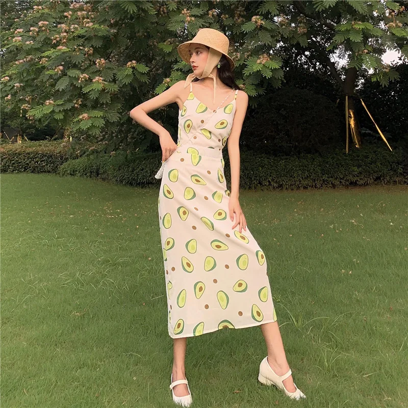 

WOMEN'S Dress 2020 New Products Hong Kong Style Fashion Debutante Avocado Top Shirt with Narrow Straps + Longuette Set