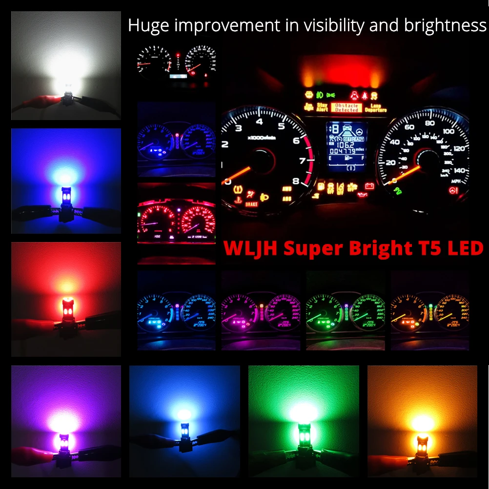 WLJH 20Pieces Brightest T5 LED 37 73 74 286 2721 4014SMD Instrument Cluster  Gauge Dash Light Bulbs Kit w/ PC74 Twist Lock Socket AliExpress