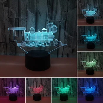 

Home Decor Base 7 Color Changing Little Train Illusion Lamp Led Night Light Bedroom 3D Visual Gifts Bedside USB Charging Funny