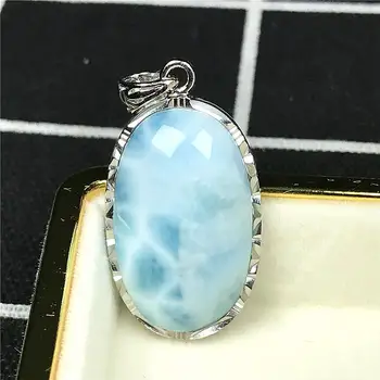 

Top Natural Blue Larimar Pendant Jewelry For Woman Man 26x16x7mm Beads 925 Silver Dominica Crystal Water Pattern Stone AAAAA