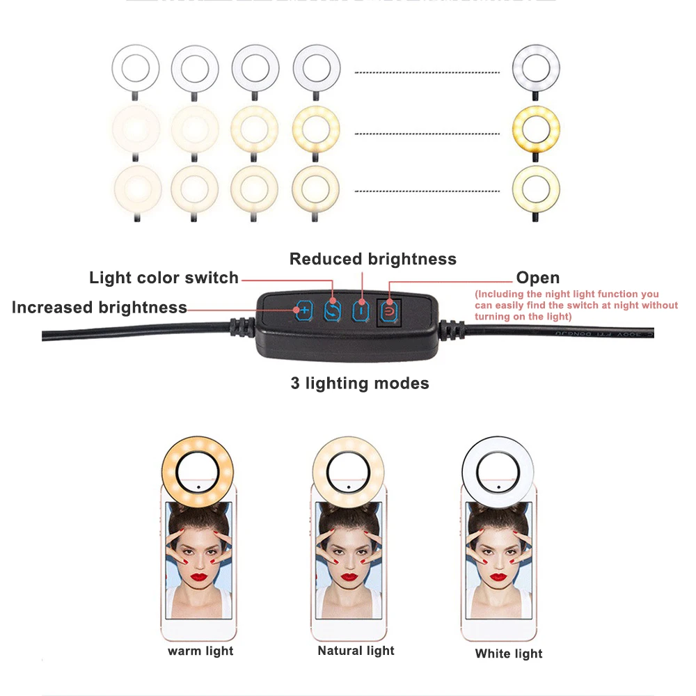 Светодиодный кольцевой светильник для фотостудии лампа с держателем мобильного