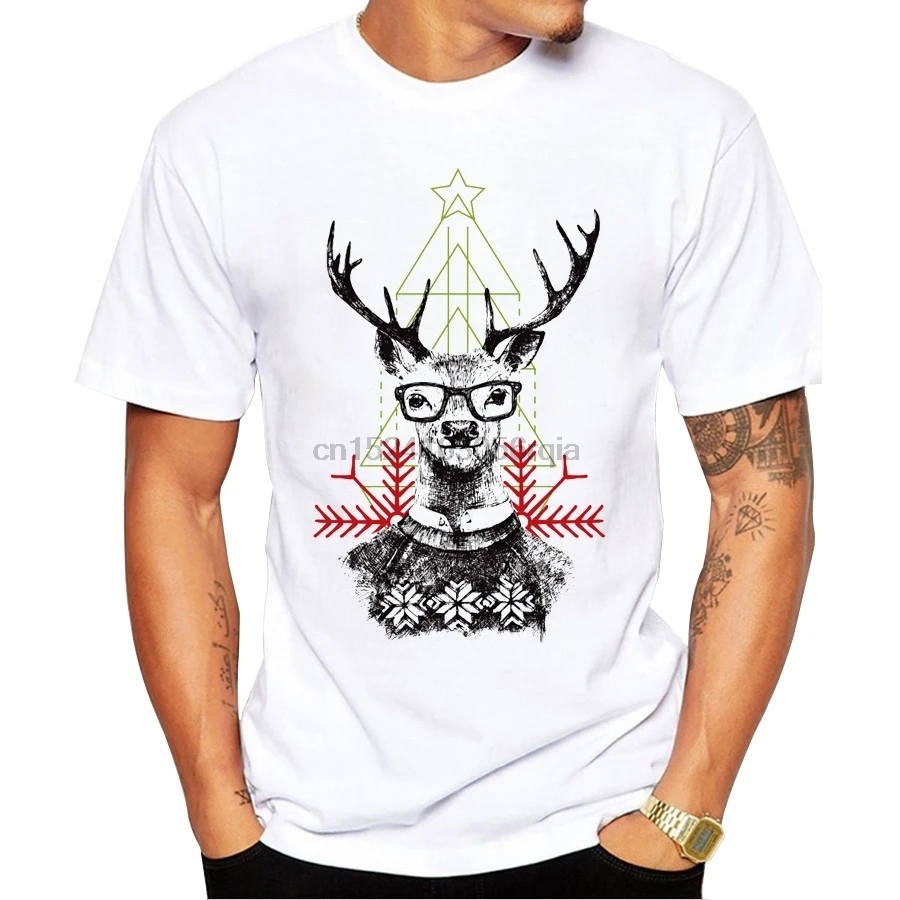 Men's Christmas T-Shirt Fashion Christmas Hipster Deer Printed Men T Shirts Short Sleeve Funny Tops