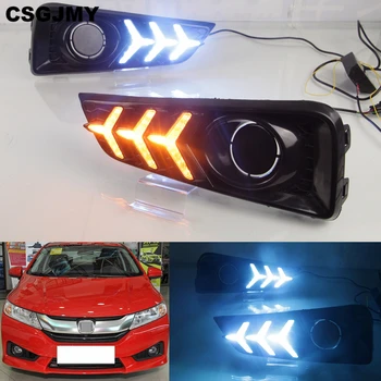 

CSGJMY 2PCS LED Daytime Running Light Yellow Turn Signal Relay Waterproof 12V DRL Fog Lamp For Honda City Grace 2015 2016 2017