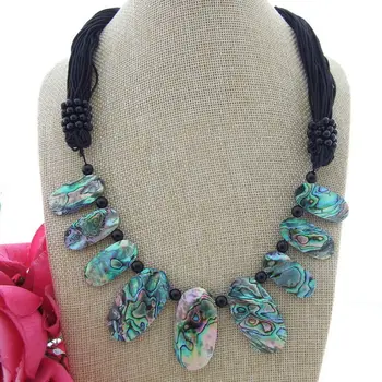 

S112905 20" 14x32MM Abalone Shell Round Onyx Necklace