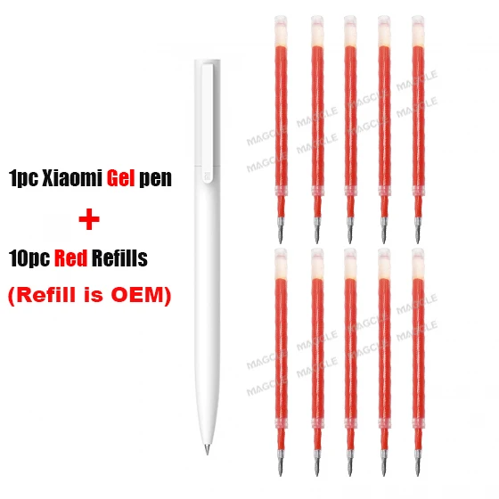 1gel pen and 10 Red Оригинальные гелевые ручки Xiaomi 0,5 мм, шариковая ручка, черная ручка, пресс-сердечник PREMEC, гладкая швейцарская заправка MiKuni, японские чернила, черные, 5 шт./10 шт - Цвет: 1gel pen and 10 Red